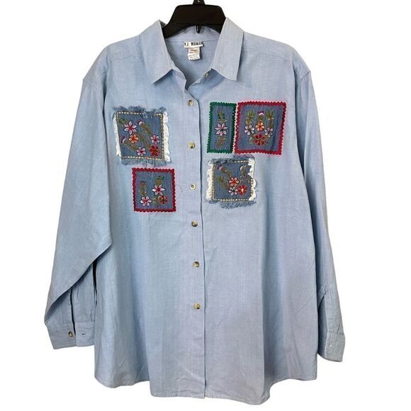 Vintage Patchwork Blue Button-down Shirt Size 22W - Picture 1 of 7